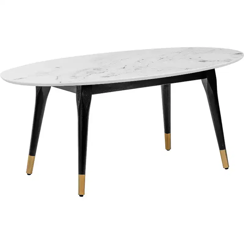 Mid-Century Oval Coffee Table with Brass White Marble