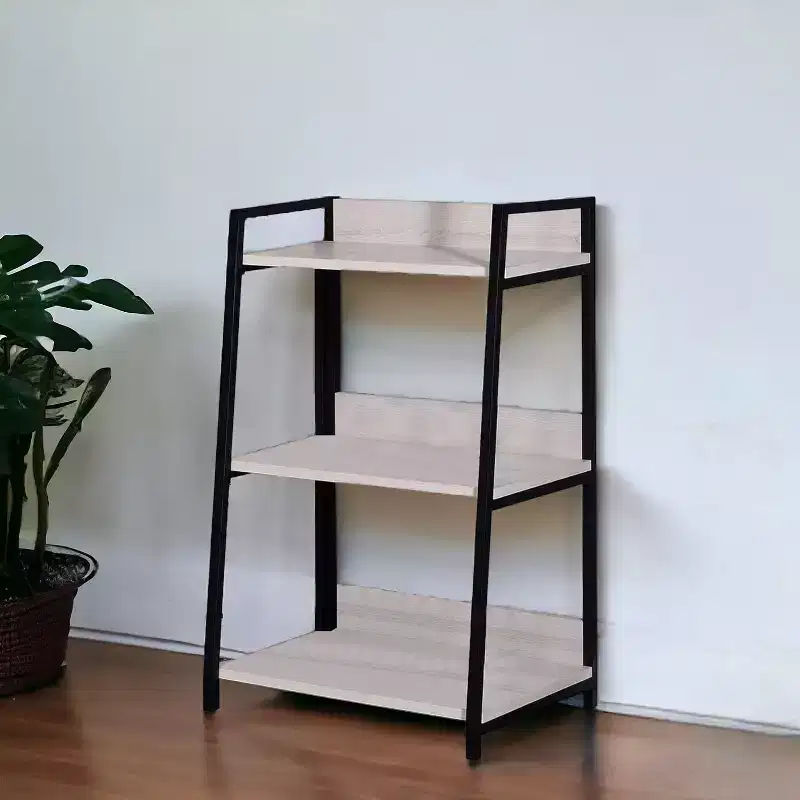 HomeRoots 37 Natural and Black Metal Three Tier Ladder Bookcase