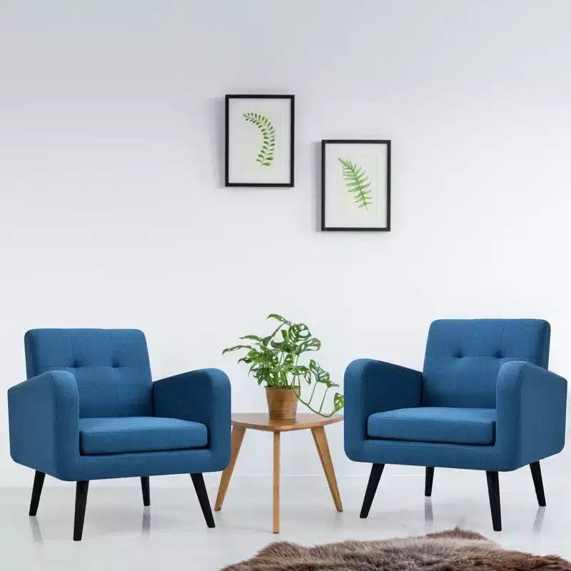 Costway 2PCS Accent Armchair Single Sofa Chair Home Office w/ Wooden Legs