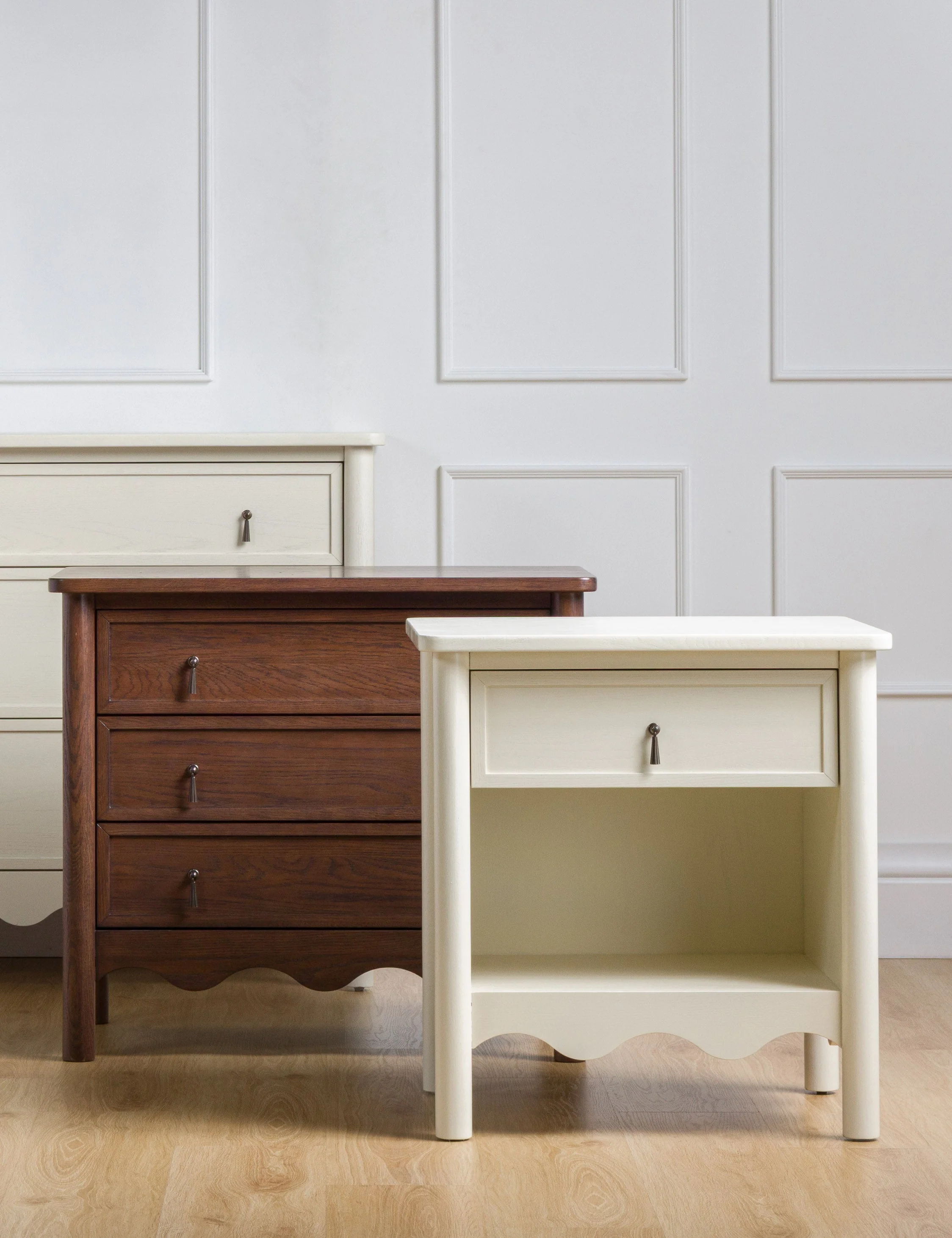 Nightstand - pairs classic detailing with a softly tailored silhouette