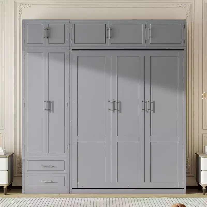 Queen Murphy Bed Wall Bed with Wardrobe, Queen Size Cabinet Bed Folding Wall Bed with Storage Cabinet and Shelves for Guest Room
