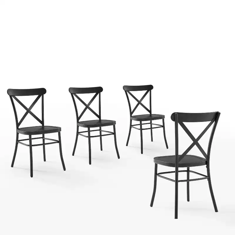 Camille 4pc Metal Dining Chair Set Matte Black: Steel Frame, X-Back Design, 250lb Capacity
