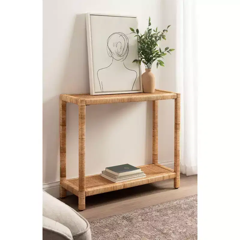 Kate and Laurel Rafina Rattan Console Table, 36x12x30, Natural