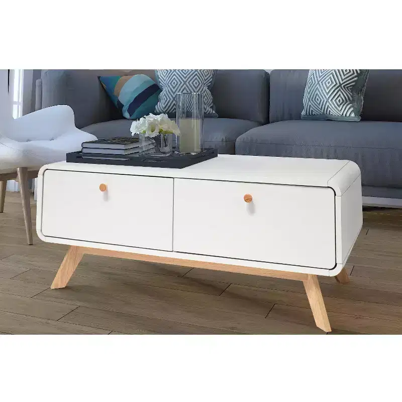 Scandinavian 2-Drawer Curved Entertainment Console | White | 39.5