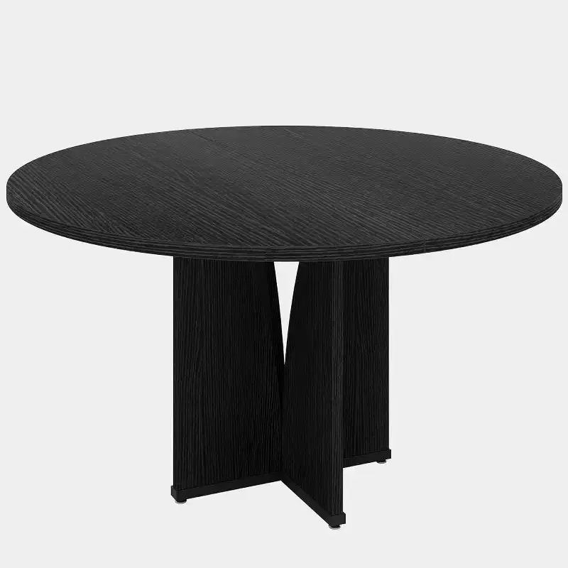 39.37-Inch Round Dining Table for 4 People, Farmhouse Wood Kitchen Table with Rustic Brown Finish for Dining Room, Living Room, Black