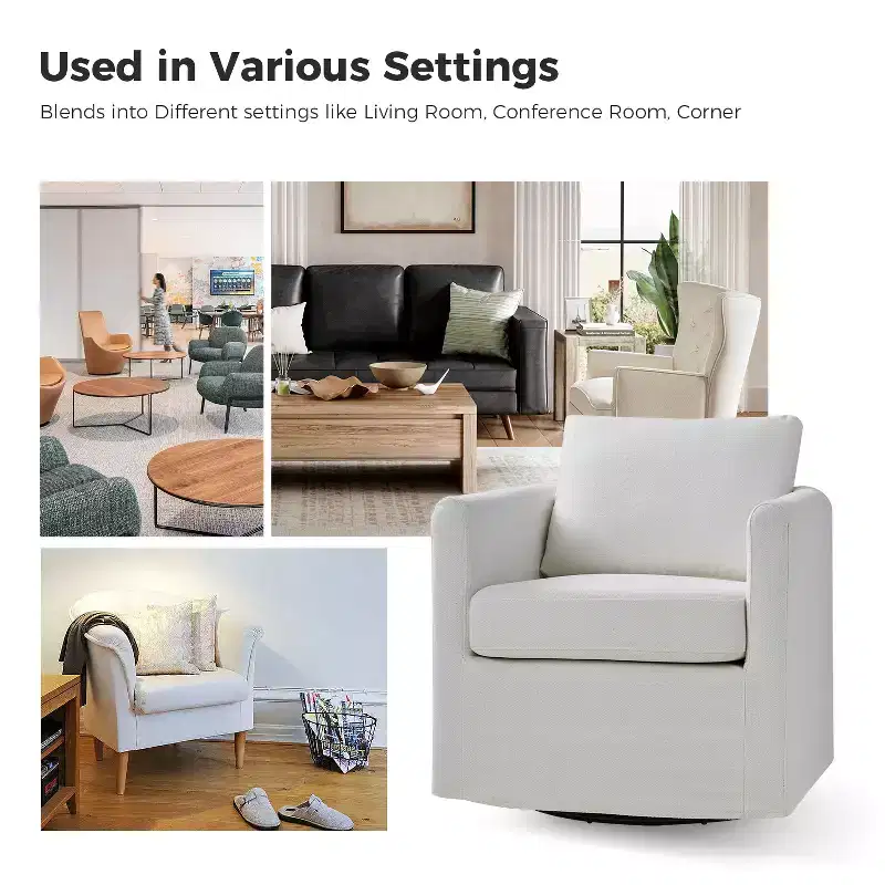 Bernhard Slipcovered Swivel Chair with textured fabric and flared armrests| HULALA HOME