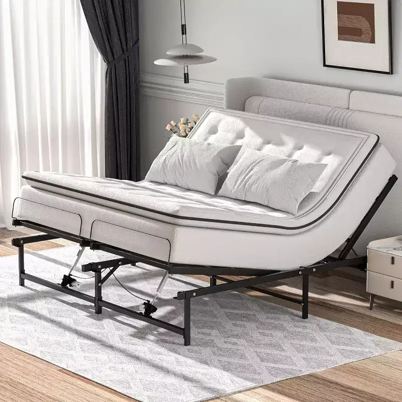 Adjustable Bed Frame Electric Bed Base with Wired Remote, Ergonomic Foot and Head Incline Function, King