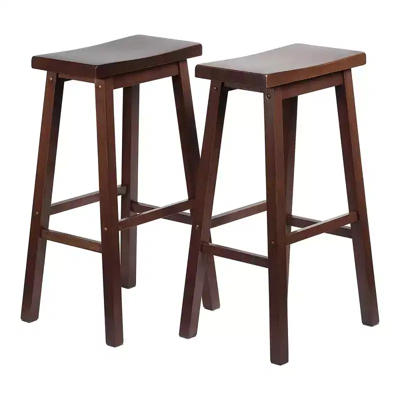 PJ Wood Classic Saddle Seat 29 Tall Kitchen Counter Stools, Walnut (Set of 8)