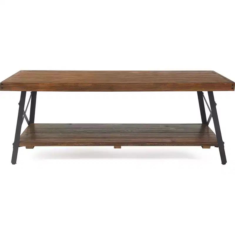Ezra Solid Wood and Metal Coffee Table: Sturdy Black Frame, 2-Tier Design - ClickDecor