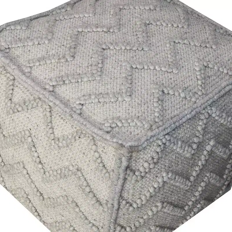 HomeRoots 18 Gray Wool Cotton Blend Cube Chevron Pouf Ottoman