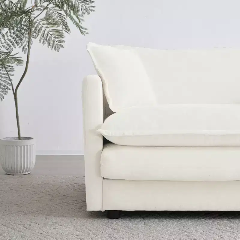 Modern 2-Seat Chenille Loveseat Sofa with 4 Pillows – White, Modular Design