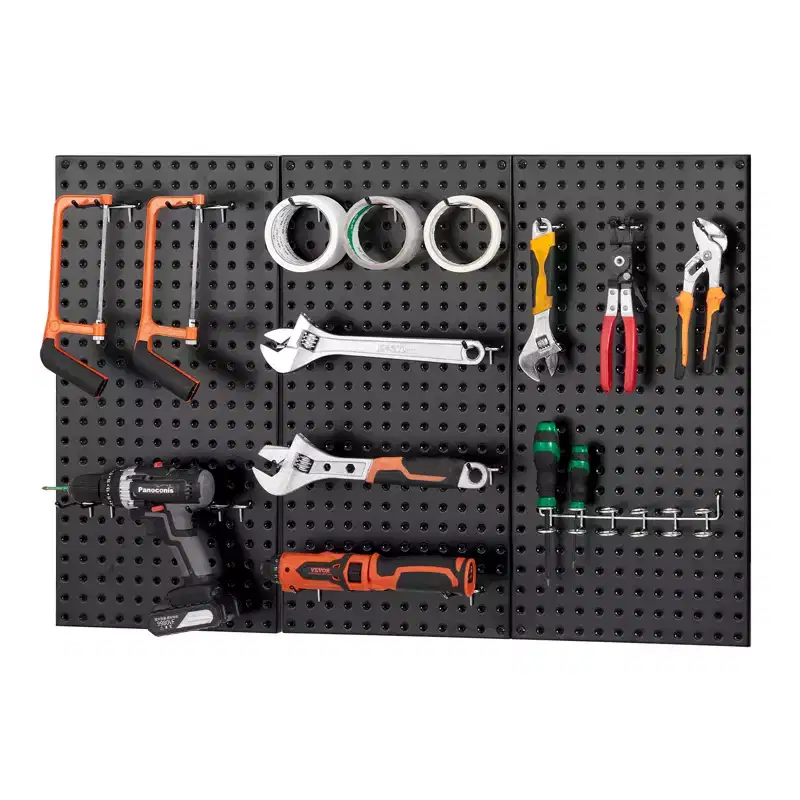 VEVOR Metal Pegboard Panels, 24 x 12 Pegboard, 3 Panels, Heavy Duty Steel Peg Board Wall Organizer, Black