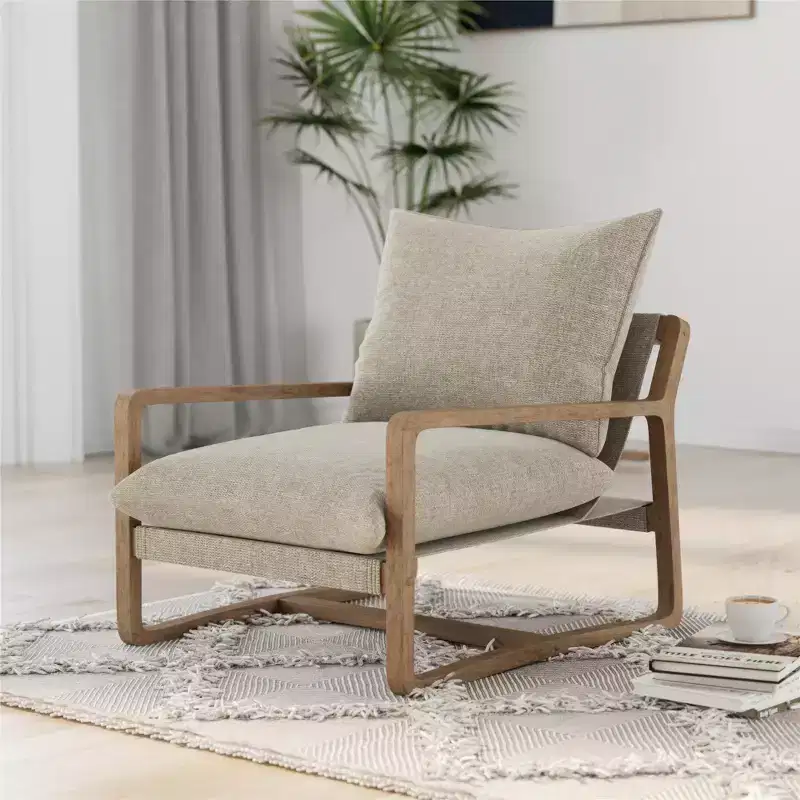Sling Style Upholstered Accent Chair with Solid Wood Frame – Seat 28.5