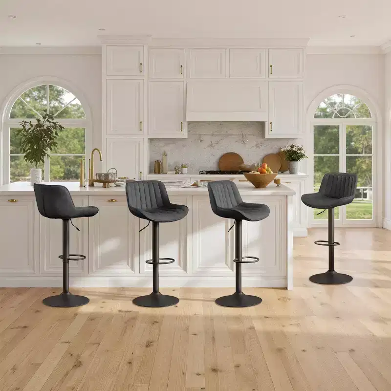 Art Leon Set of 4 Faux Leather Swivel and Height Adjustable Barstool
