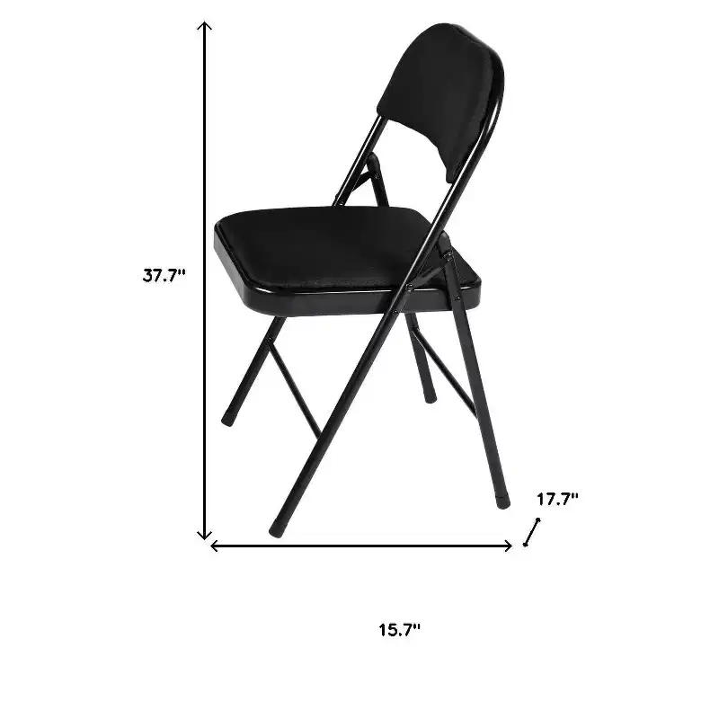 HomeRoots Set of Four Black Faux Leather and Steel Folding Chairs
