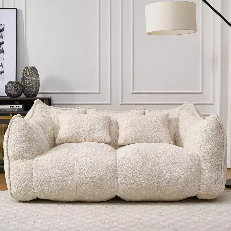 Bean Bag Chair with Armrest, High-Resilience Foam Floor Sofa for 2, Comfy Lazy Sofa Chair for Modern Living Room Seating