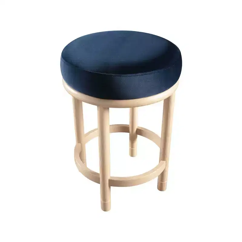 Navy Velvet Round Counter Stool, Armless, Seats 1