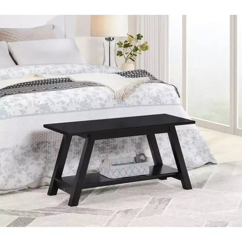 Roundhill Furniture Elyz Solid Wood Bench with Shelf