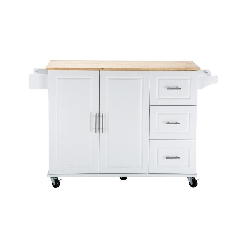 Mobile Kitehcn Island with Extensible Table Top and Adjustable Shelf
