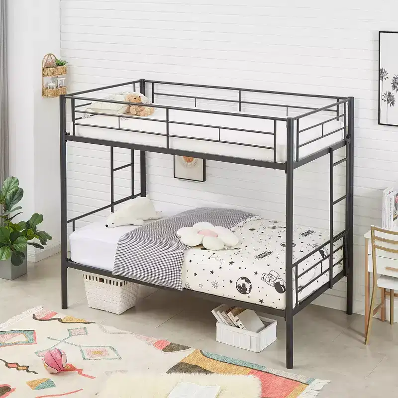 VECELO Metal Bunk Bed Twin Over Twin, Industrial Bunkbeds with Ladder and Full-Length Guardrail