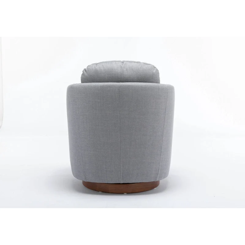 Light Blue Modern 30.3 Upholstered Swivel Accent Chair with Soild Wood Round Brown Base