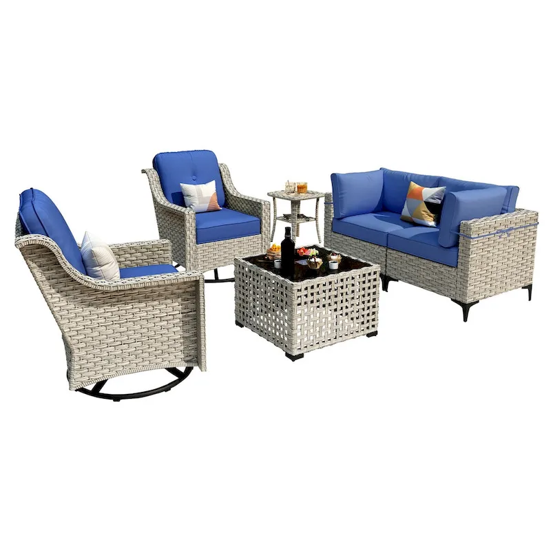 XIZZI 6-piece Patio Furniture Wicker Conversation Set with Swivel Chair