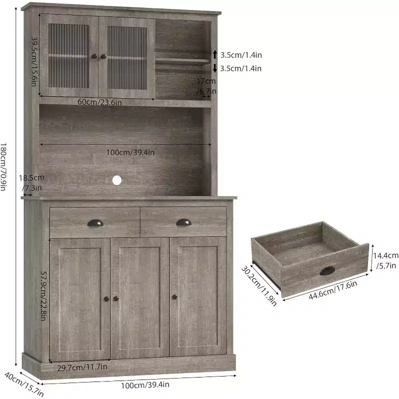 Pantry with Drawers and Adjustable Shelves, 71Tall Freestanding Kitchen Pantry Cabinet with Microwave Stand, Hutch Cabinet for Kitchen, Dining Room