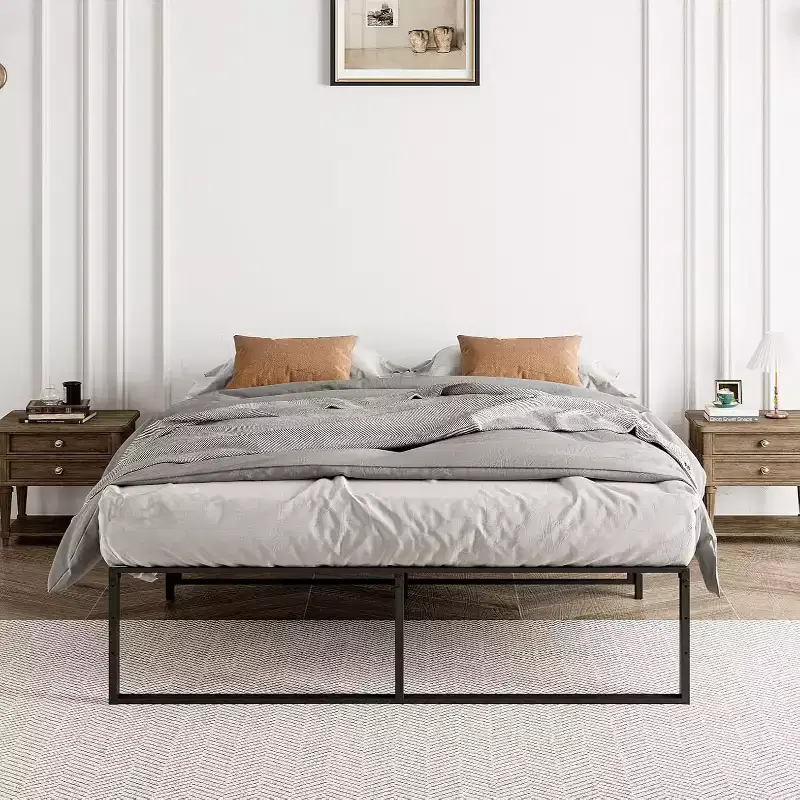 Full Size Metal Platform Bed Frame with Steel Slat Mattress Foundation,Heavy Duty Support,13 Inch Underbed Storage Clearance,Quiet Non-Shaking Design