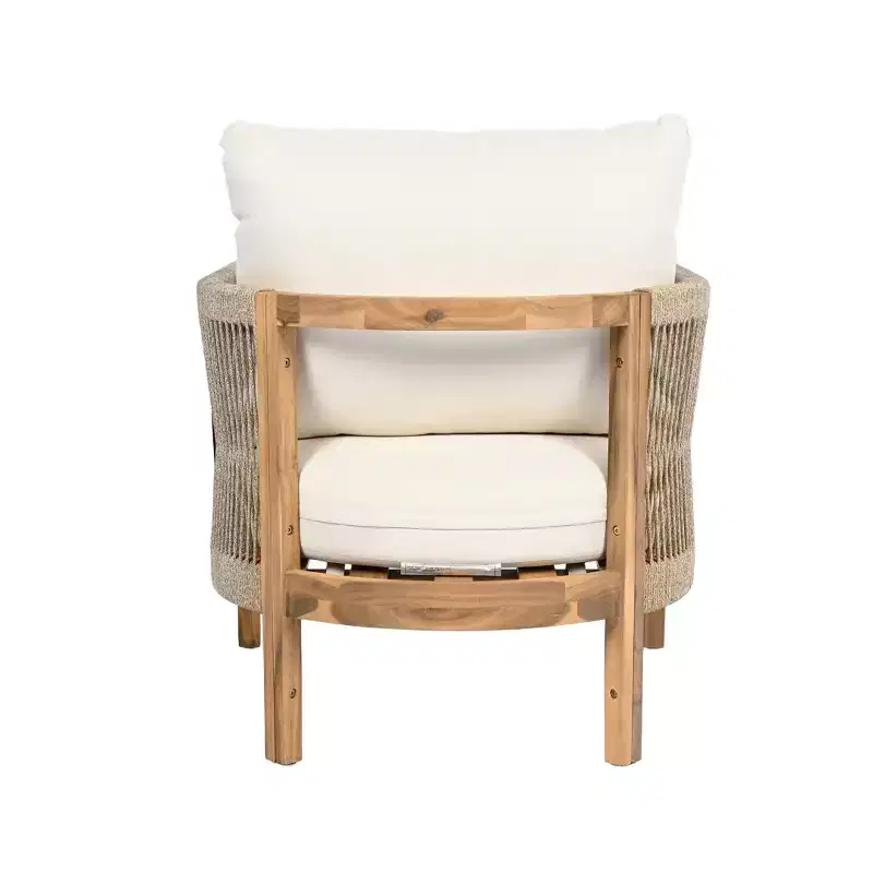 Christopher Knight Home Celeste Patio Rope Weaving Acacia Wood Upholstered Club Chair
