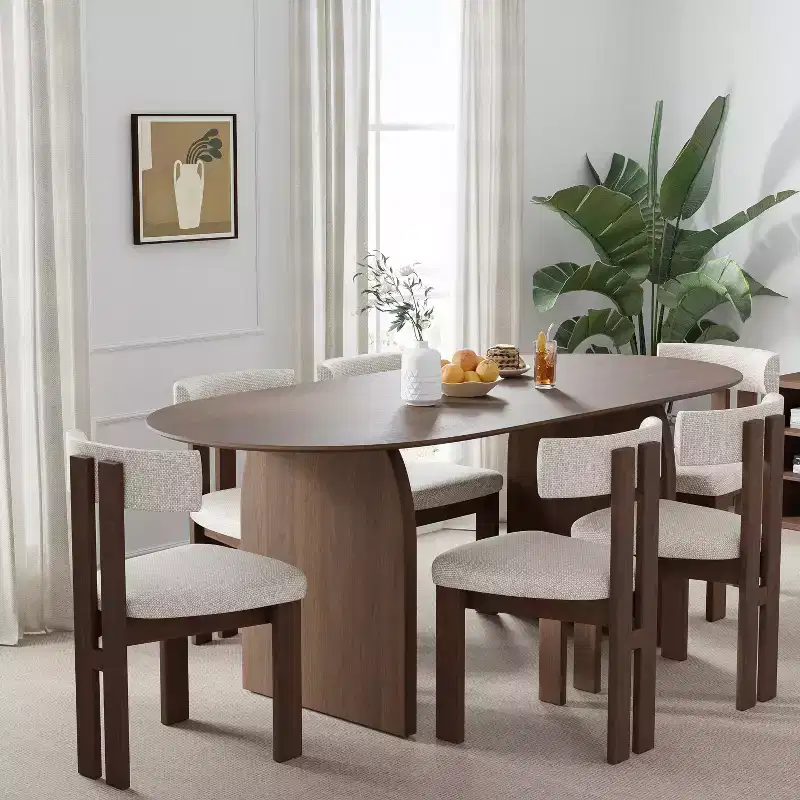 PexFix 67 x 33.5 Solid Wood Dining Table with Arched Legs Oval Kitchen Table Walnut Finish for Dining Room