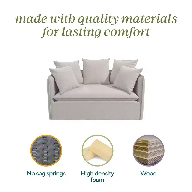 Novogratz Collette Slipcover Loveseat Sofa, Off White Canvas Weave