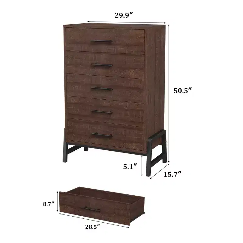Freestanding 6 Chest of Dresser, Storage Drawer Dresser, Wooden Closet Storage Chest for Living Room, Bedroom, Entryway