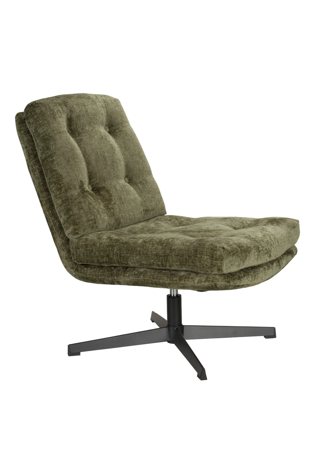 Grid-Tufted Polyester Swivel Lounge Chair with Metal Base
