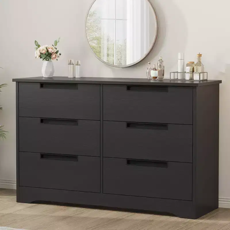 6 Drawer Dresser for Bedroom, 46.8W Wooden Chest of Drawers with Embedded Handles, Clothes Storage Organizer, Dresser TV Stand for Hallway
