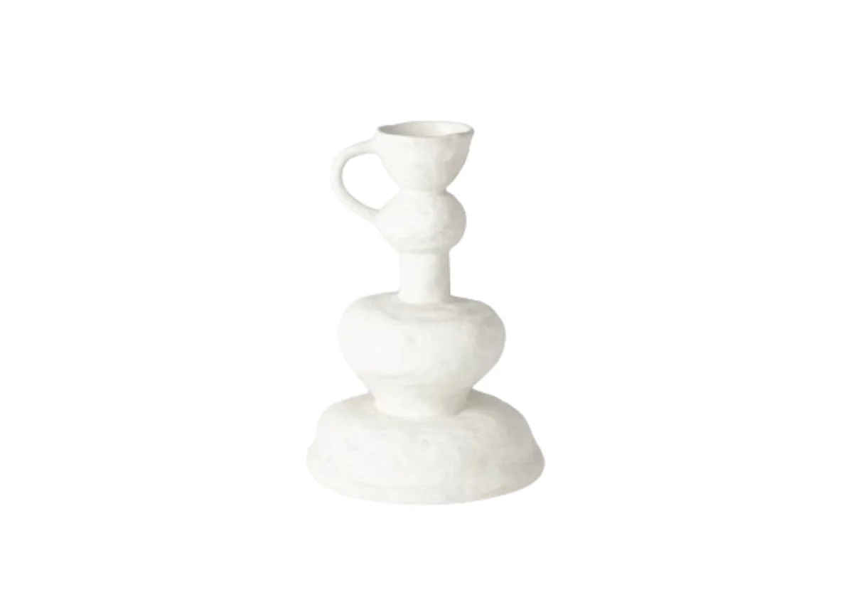 Organic Handmade Ceramic Vase with Irregular White Form for Living Room & Study