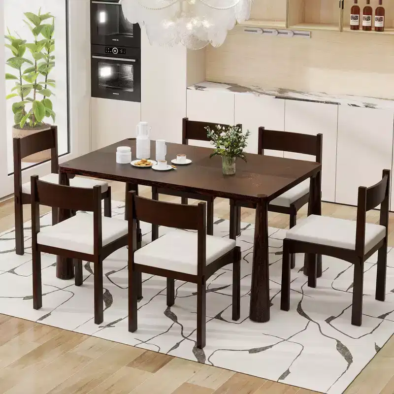 Whisen 7-Piece Retro Dining Set with Upholstered Chairs