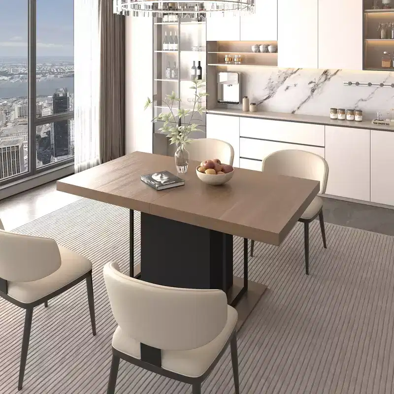 Okak 78.7IN Rectangle Extendable Dining Table for 6-10 People, Folding Table with Aged Effect Top, Kitchen Table for Dining Room, Black+Brown