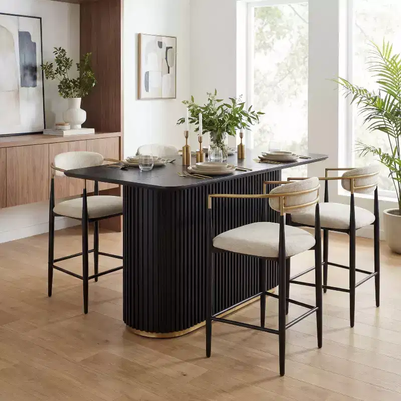 Christopher Knight Home Iwinie Modern 5 Piece Dining Set with Pedestal Wooden Table and Metal Upholstered Counter Stools