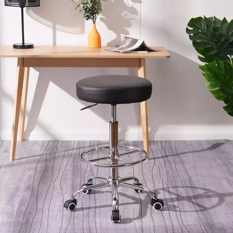 Round PU Leather Rolling Stool, Height Adjustable 27.95