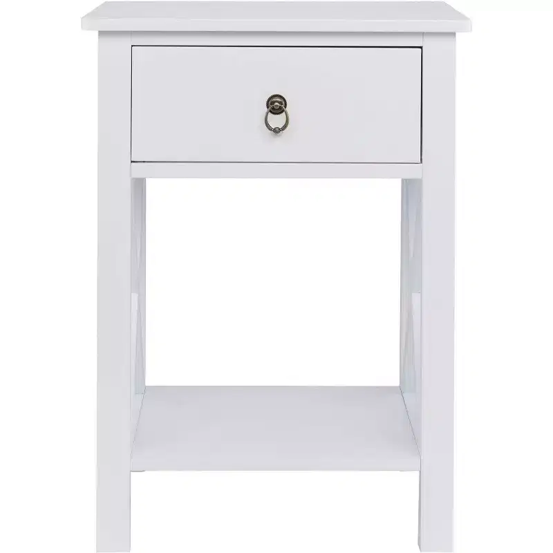 White Nightstand with Drawer & Shelf