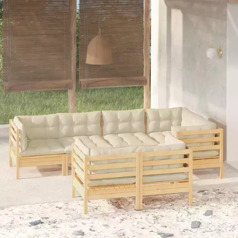 vidaXL Garden Lounge Set Cream Solid pinewood, 100% polyester Standard