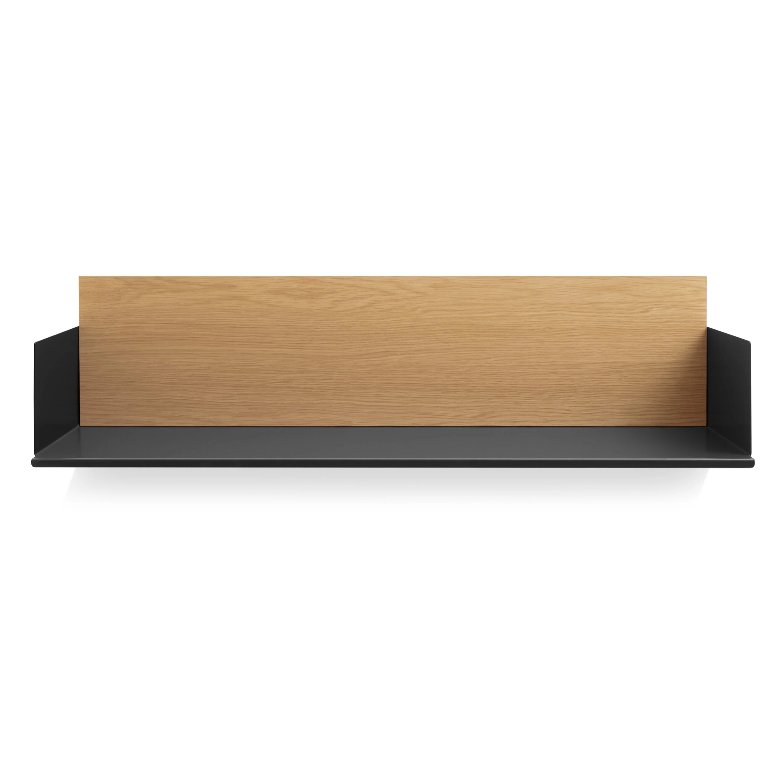 Modern White Oak Wood Wall Shelf with Steel Back Panel for Living Room