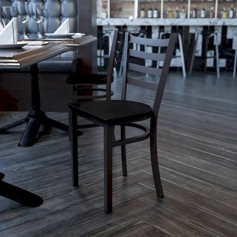 Ladder Back Metal Dining Chair with Wood Seat