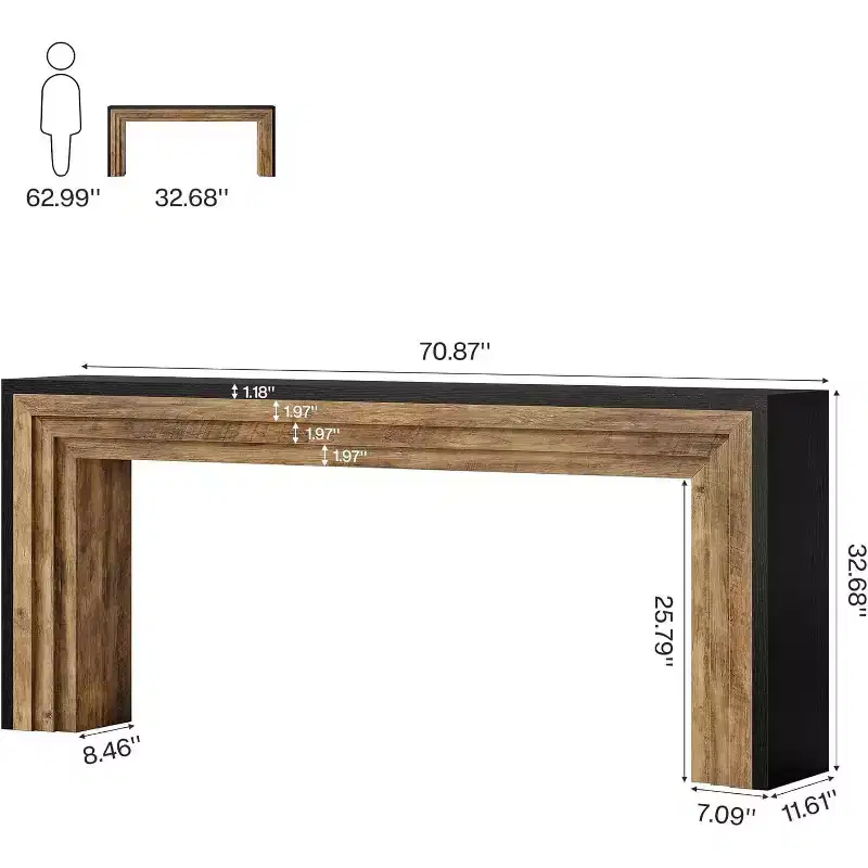 70.9-Inch Narrow Wooden Console Table for Living Room, Entryway & Hallway, Black + Brown