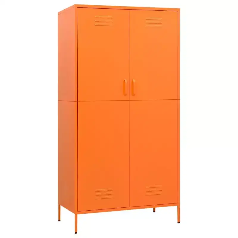 Wardrobe Orange Powder-Coated Steel Large Wardrobe Rectangular