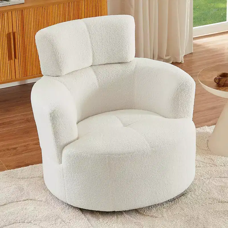 360 Swivel Barrel Chair with Adjustable Headrest - Plush Upholstered Accent Chair for Living Room, Office & Bedroom