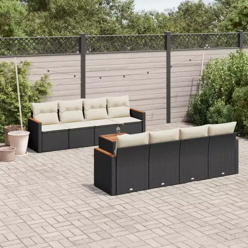 vidaXL Garden Sofa Set Black PE rattan 9 Piece Set Adjustable Feet
