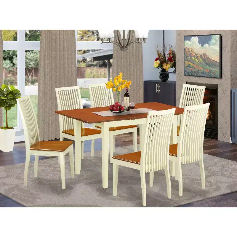7-Piece Dinette Set - Kitchen Table & Chairs - Modern Dining Room Furniture - Linen White Finish