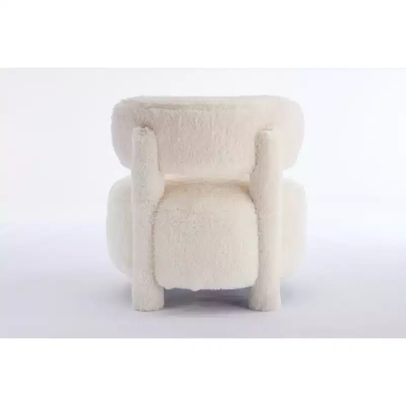 Upholstered Accent Chair Armless Side Chair with Curved Backrest, Teddy/Fur, White/Khaki - ModernLuxe