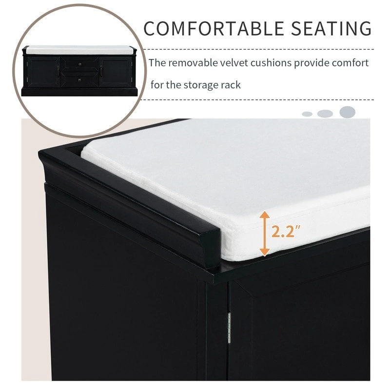 Shoe stool, 2 drawers, 2, removable pads, living room locker, entrance